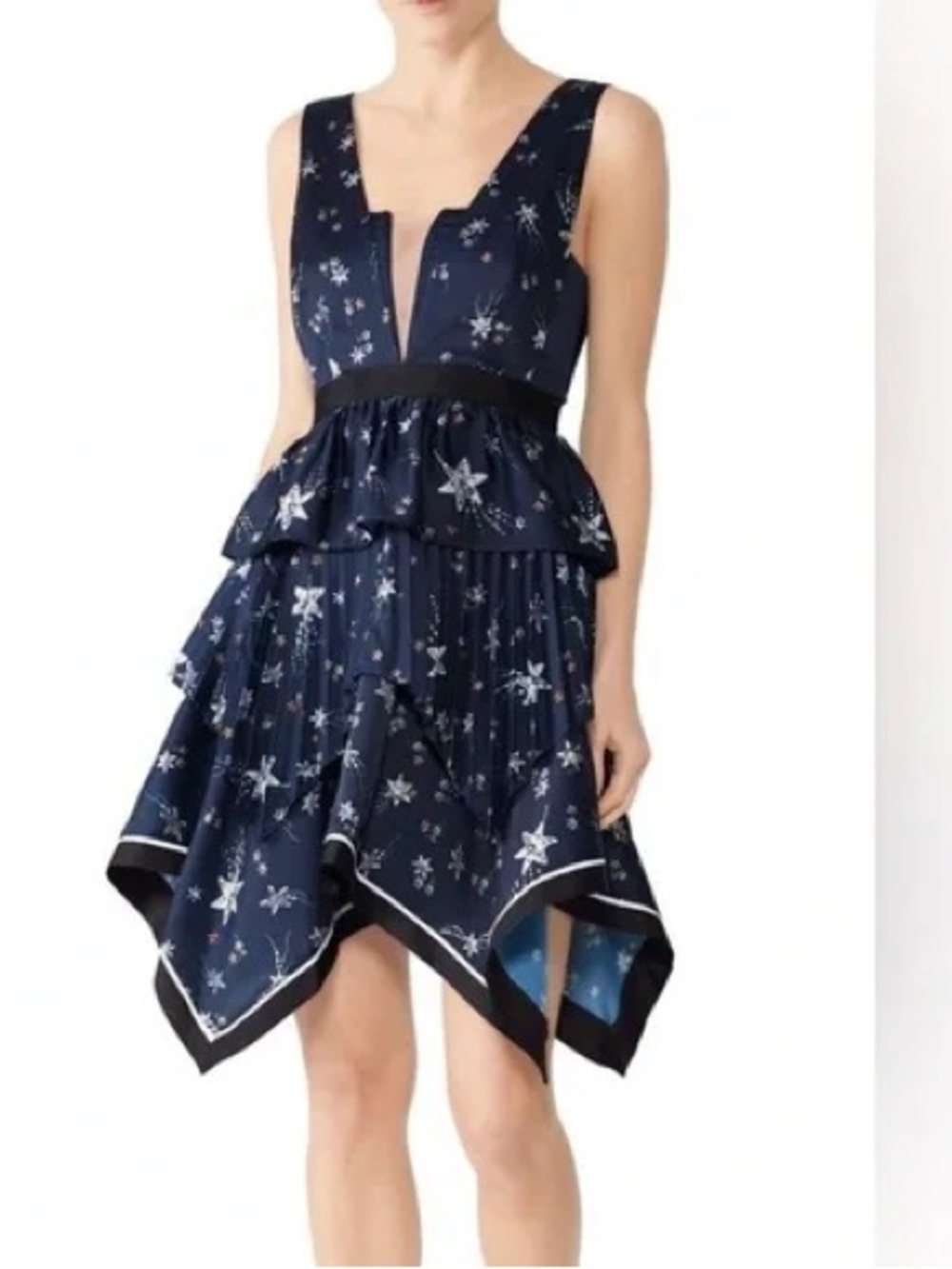 Self-Portrait Star Print Handkerchief Dress Blue Sz 6